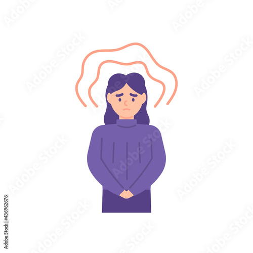 illustration of the expression of a woman who is insecure and has a problem. frustration, stress, under pressure. not confident. flat style. vector design