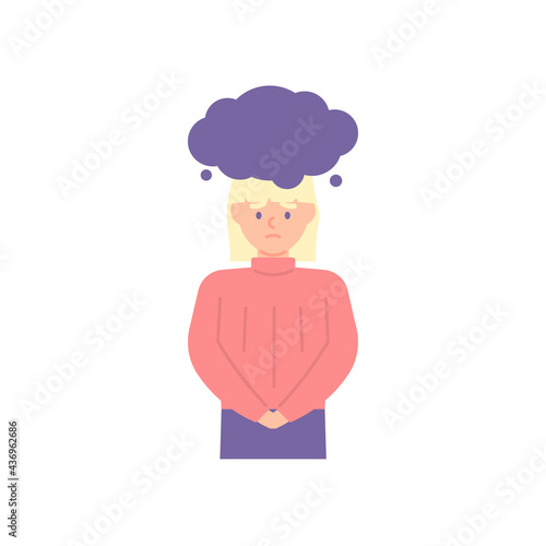 illustration of the expression of a woman who is insecure and has a problem. frustration, stress, under pressure. not confident. cloudy or chat bubble. flat style. vector design
