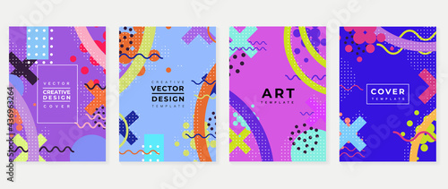 Memphis style cover vector. Minimal geometric background pattern for brochure, corporate business, catalog, magazine and flyer. Abstract arts wallpaper design for wall art, prints and home decoration.