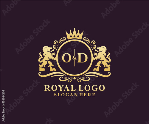 Initial OD Letter Lion Royal Luxury Logo template in vector art for Restaurant, Royalty, Boutique, Cafe, Hotel, Heraldic, Jewelry, Fashion and other vector illustration.