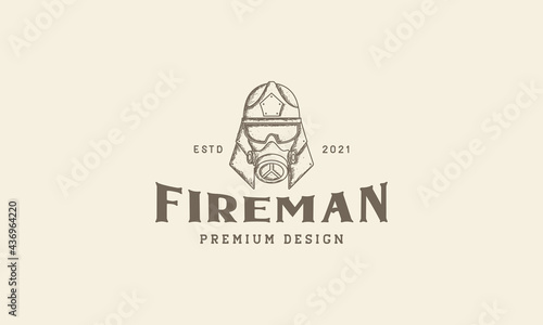 vintage engrave fireman with smoke mask logo