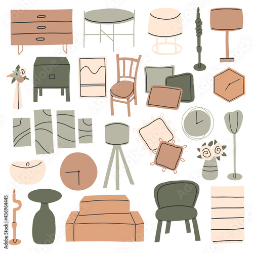 Set of furniture in minimalist style for stickers