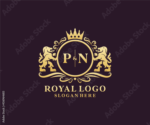 Εκτύπωση καμβά Initial PN Letter Lion Royal Luxury Logo template in vector art for Restaurant, Royalty, Boutique, Cafe, Hotel, Heraldic, Jewelry, Fashion and other vector illustration