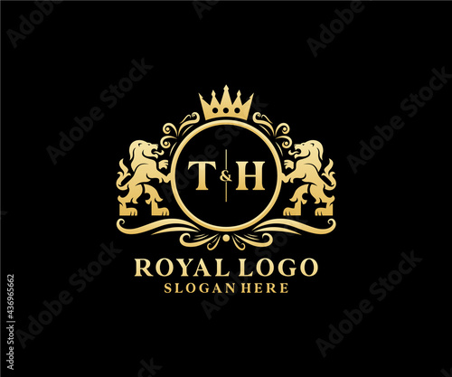 Initial TH Letter Lion Royal Luxury Logo template in vector art for Restaurant, Royalty, Boutique, Cafe, Hotel, Heraldic, Jewelry, Fashion and other vector illustration.