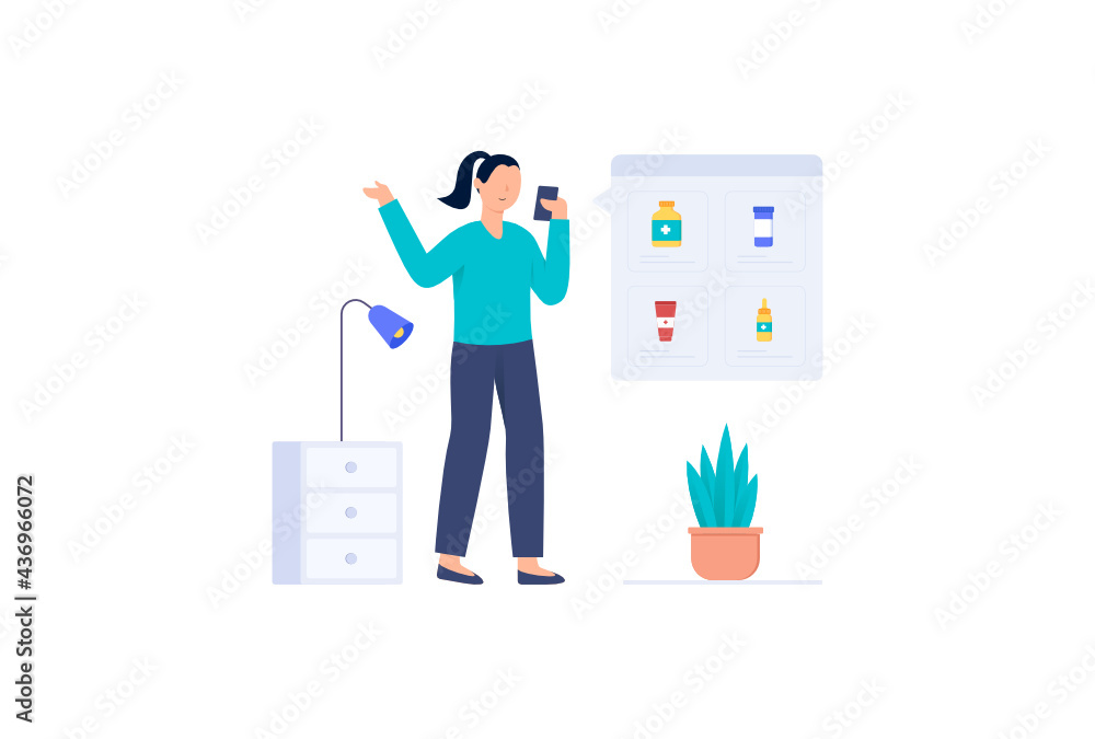 Searching for Medicine in the Health App Vector Illustration Searching for Medicine in the Health App Vector Illustration