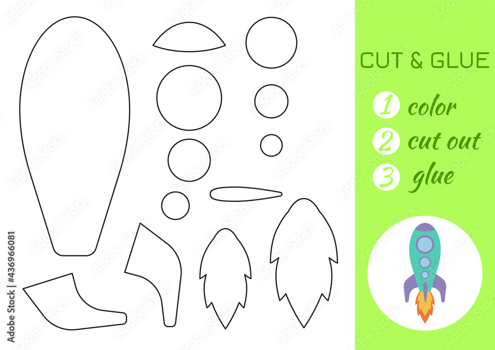 Color, cut and glue paper green rocket. Cut and paste craft activity page. Educational game for preschool children. DIY worksheet. Kids logic game, activities jigsaw. Vector stock illustration. Color, cut and glue paper green rocket. Cut and paste craft activity page. Educational game for preschool children. DIY worksheet. Kids logic game, activities jigsaw. Vector stock illustration.