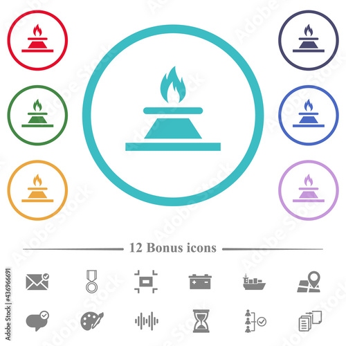 Kitchen gas stove flat color icons in circle shape outlines
