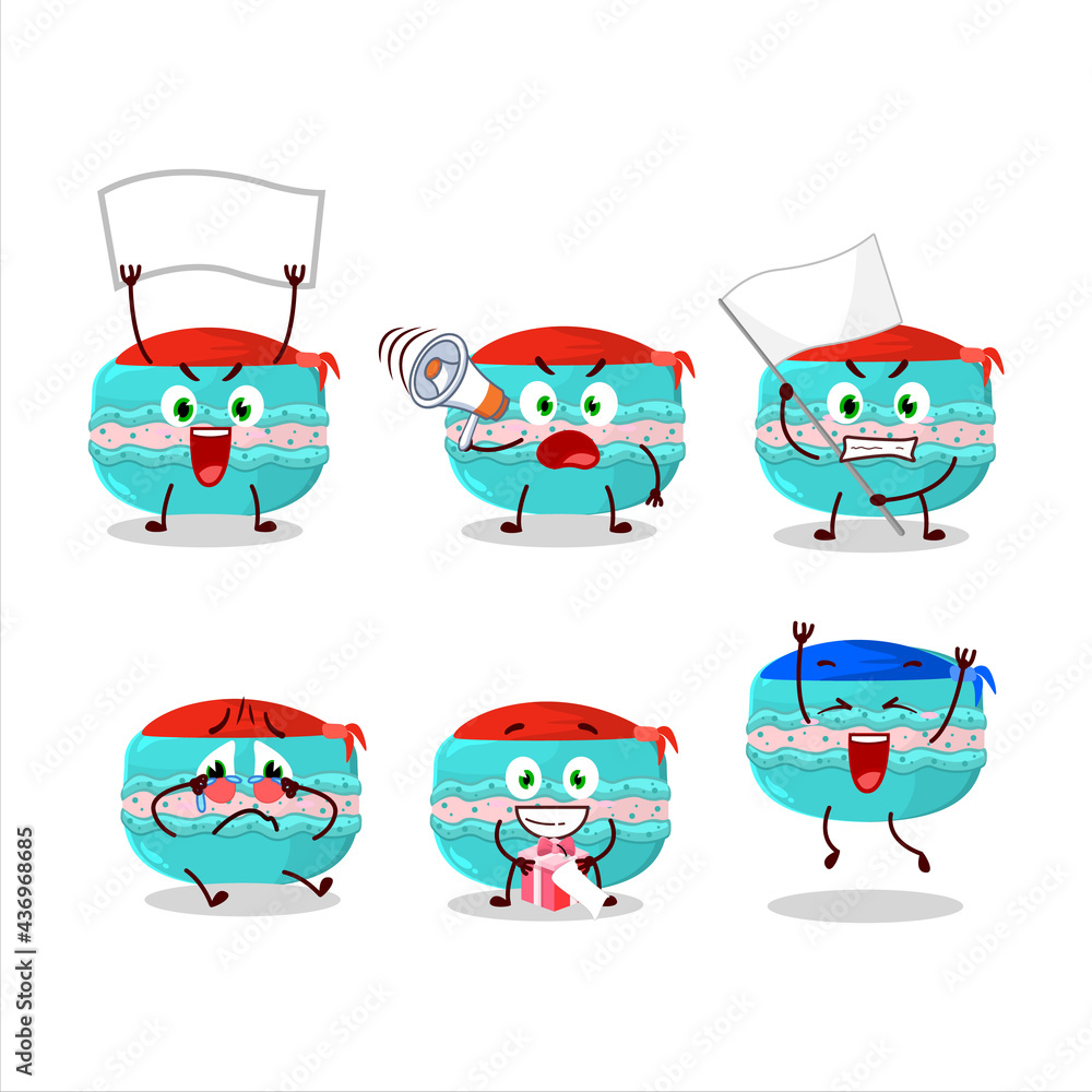 Mascot design style of blueberry macaron character as an attractive supporter