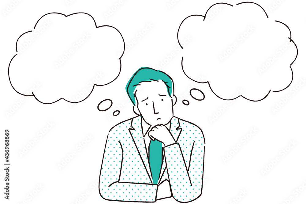 手描き1color 30代40代 スーツの男性 吹き出し 悩む 手描き1color 30代40代 スーツの男性 吹き出し 悩む
