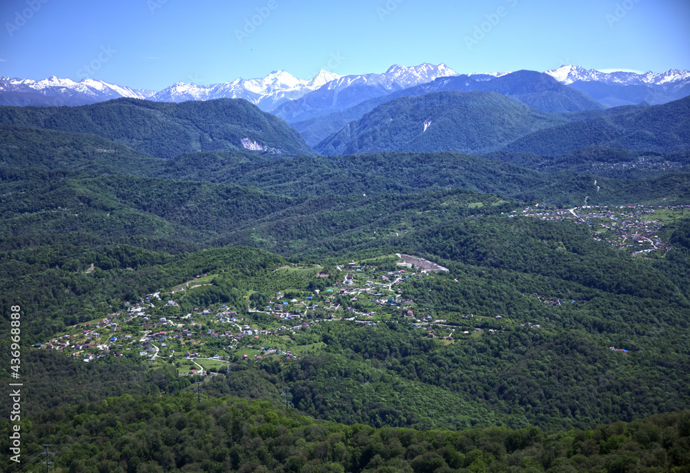 beautiful mountain landscape, panoramic view of mountains and sky in the vicinity of Sochi, Russia
