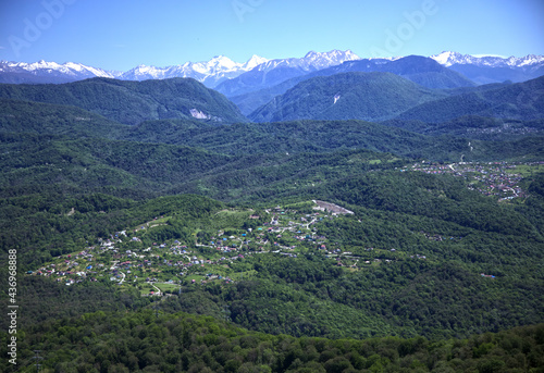beautiful mountain landscape  panoramic view of mountains and sky in the vicinity of Sochi  Russia