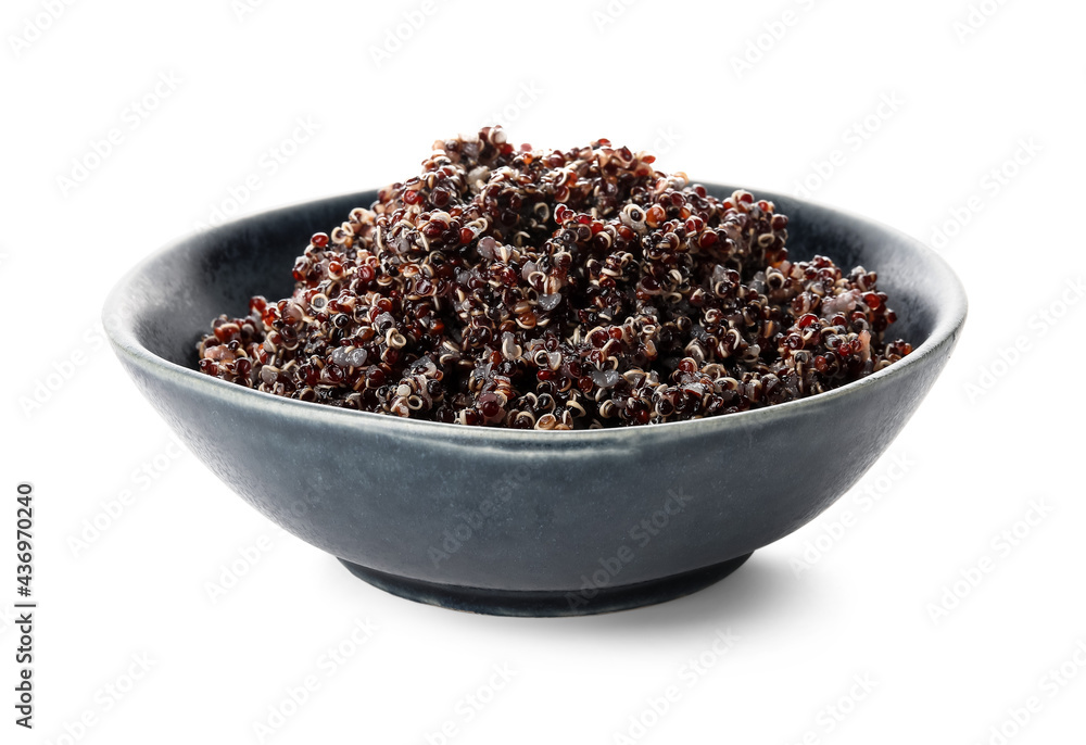 Bowl with tasty quinoa on white background Bowl with tasty quinoa on white background