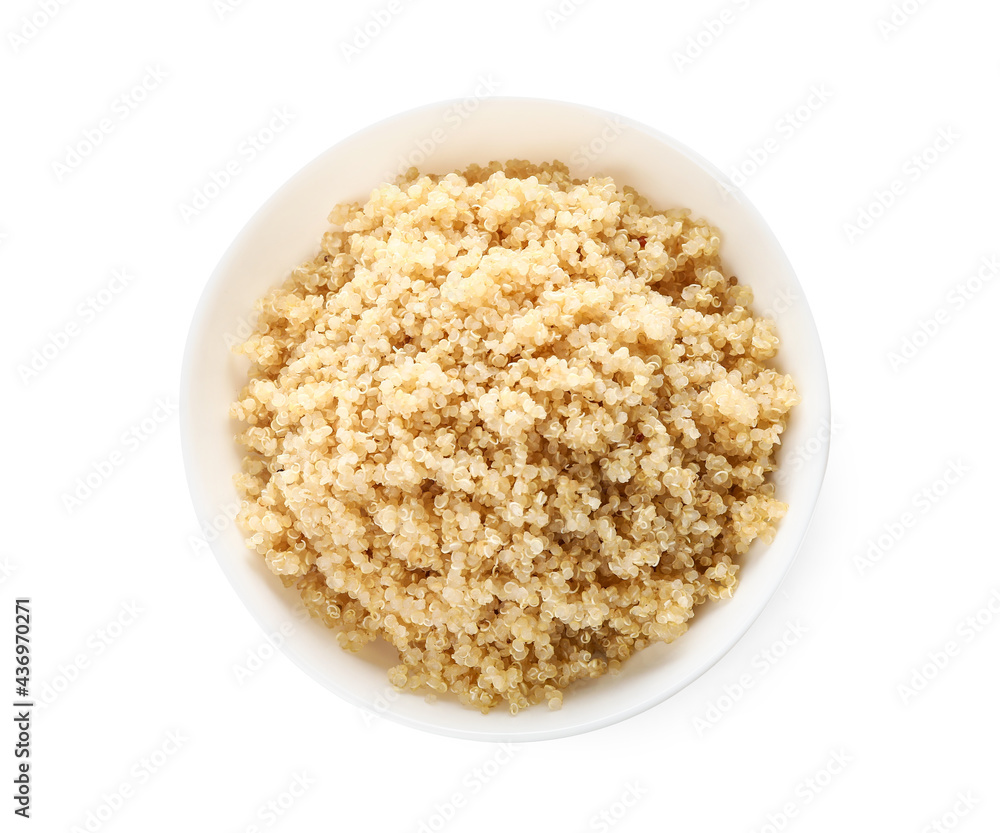 Bowl with tasty quinoa on white background Bowl with tasty quinoa on white background