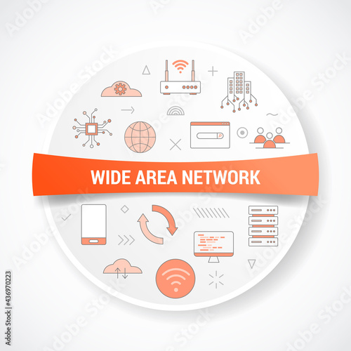 wan wide area network concept with icon concept with round or circle shape