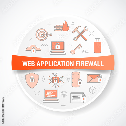 waf web application firewall concept with icon concept with round or circle shape