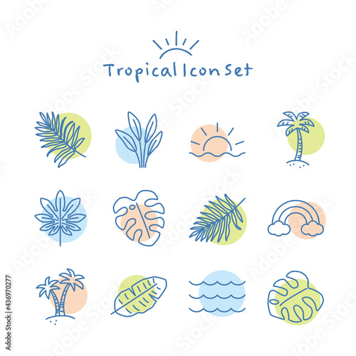 Vector hand drawn tropical summer icon set