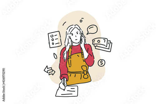 business woman call for business Hand drawn minimalist vector Illustration  for presentation, website, mobile and print.