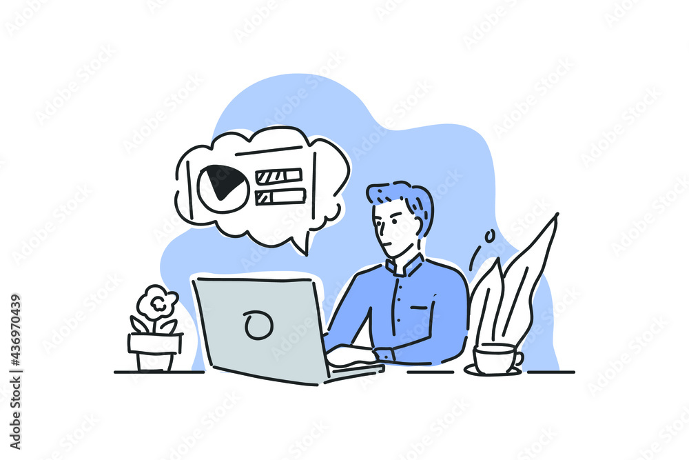 businessman working on desk office Hand drawn minimalist vector Illustration for presentation, website, mobile and print. businessman working on desk office Hand drawn minimalist vector Illustration for presentation, website, mobile and print.