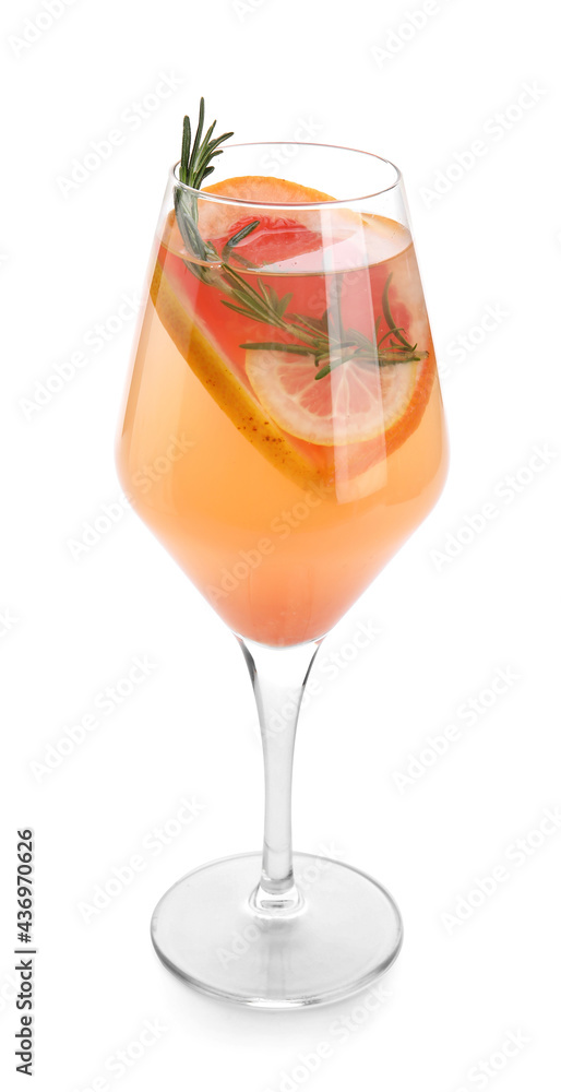 Glass of tasty grapefruit cocktail on white background Glass of tasty grapefruit cocktail on white background
