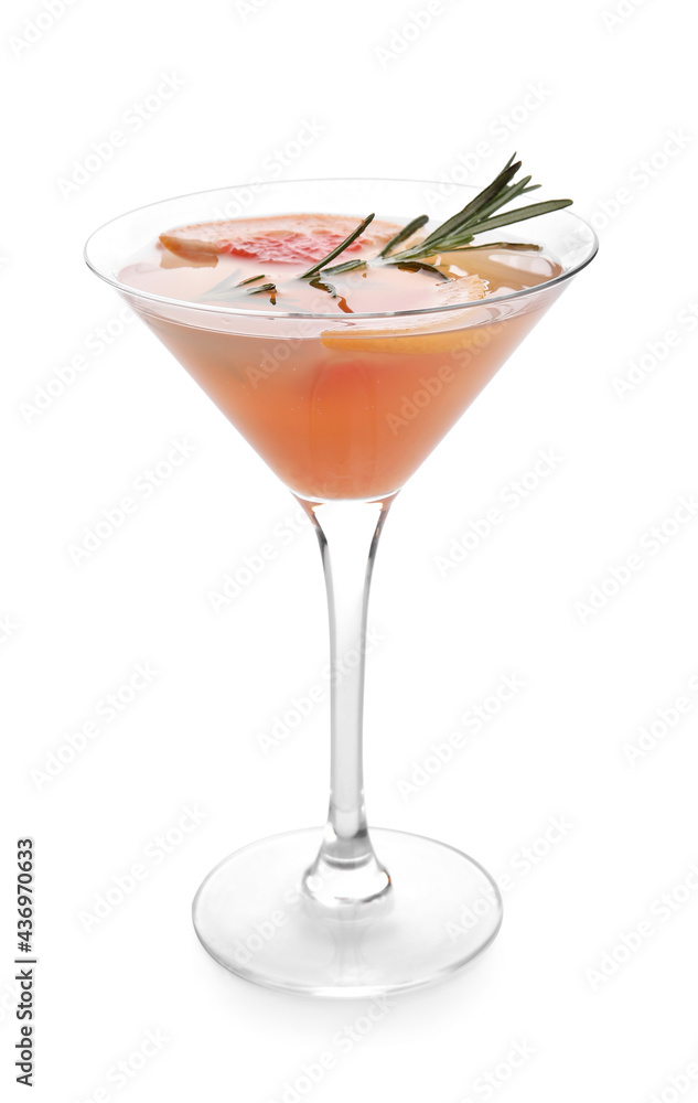 Glass of tasty grapefruit cocktail on white background Glass of tasty grapefruit cocktail on white background