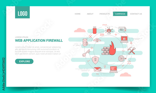 waf web application firewall concept with circle icon for website template or landing page homepage
