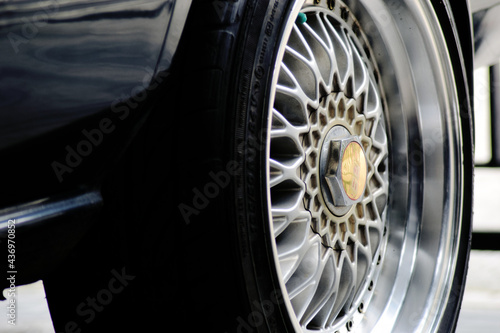 wheel and tire of car. automotive parts photography concept. 
