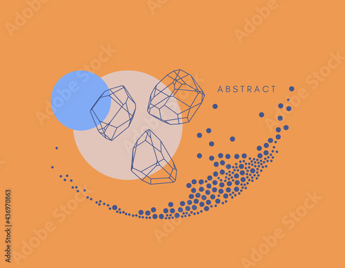 Creative background with geometric outline shapes and crystals. Cover design template. Design for banner, flyer, poster, cover or brochure.