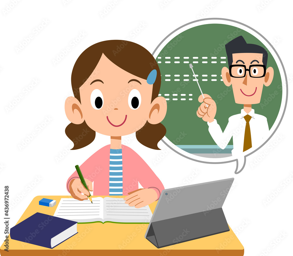 オンラインで授業を受ける小学生の女の子
オンラインで授業を受ける小学生の女の子