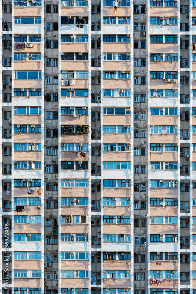 Exterior of old residential building in Hong Kong city