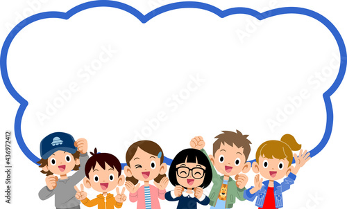 元気な子どもたちの上半身と吹き出し
