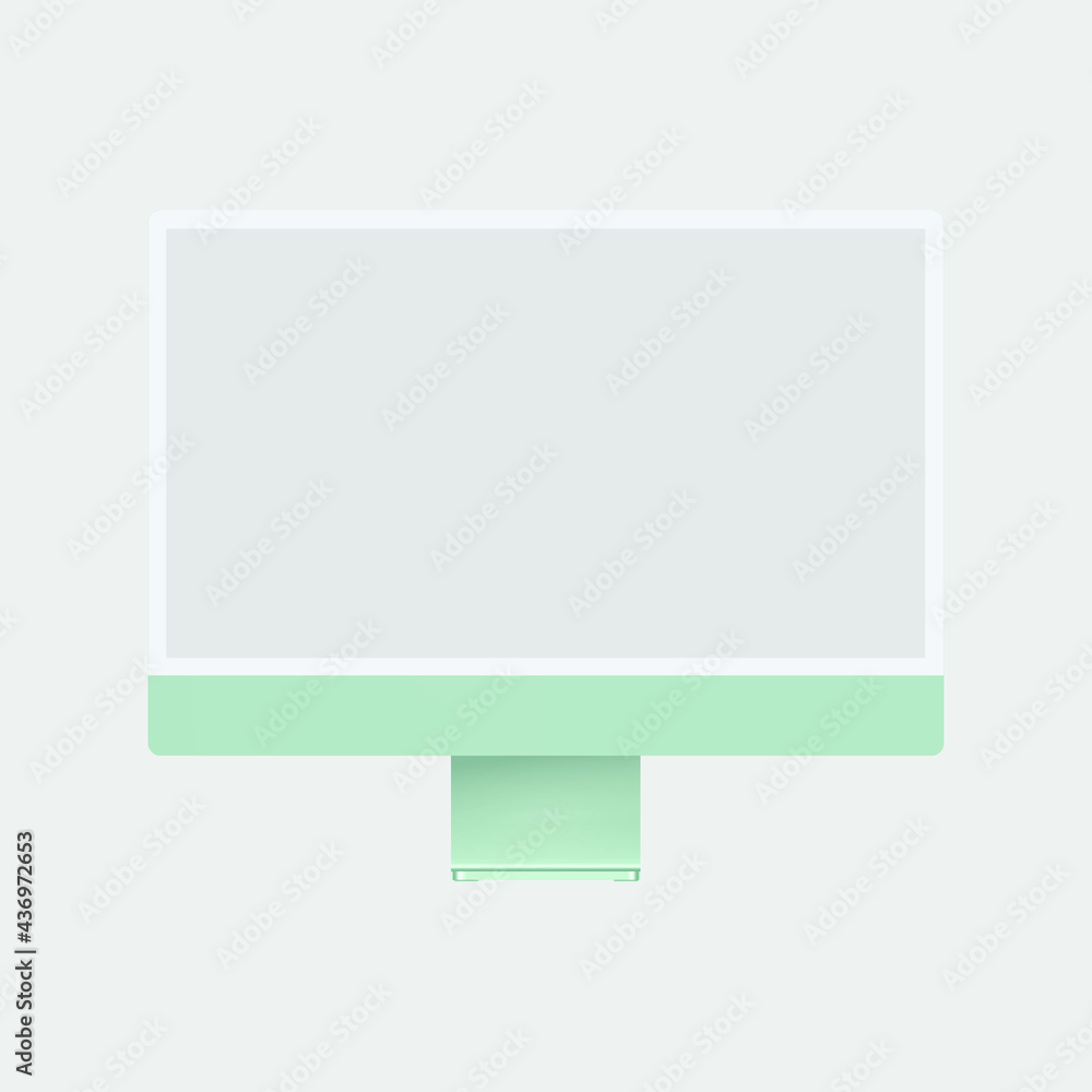 Realistic green modern thin frame display computer monitor vector illustration. Realistic green modern thin frame display computer monitor vector illustration.
