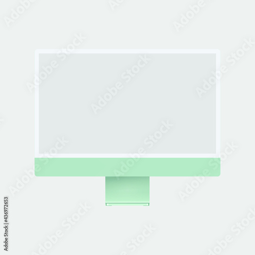 Realistic green modern thin frame display computer monitor vector illustration.
