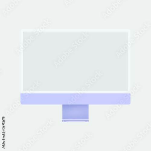Realistic purple modern thin frame display computer monitor vector illustration.