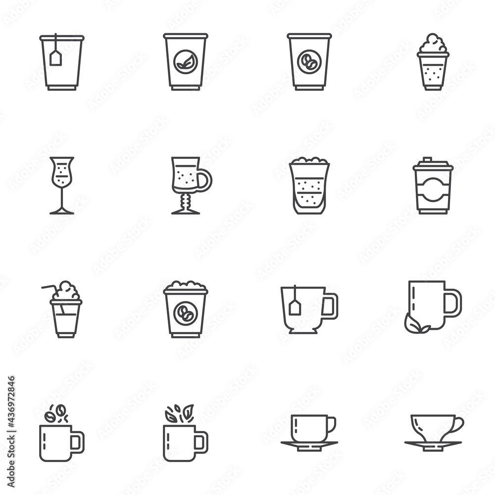 Coffee shop drinks line icons set Coffee shop drinks line icons set