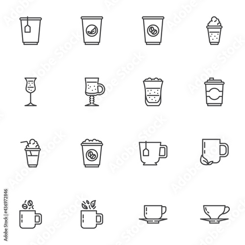 Coffee shop drinks line icons set