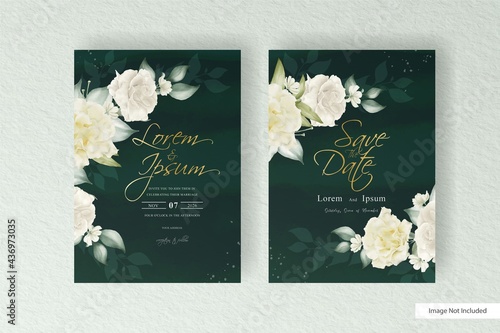 Beautiful Watercolor wedding card template set with floral and leaves decoration