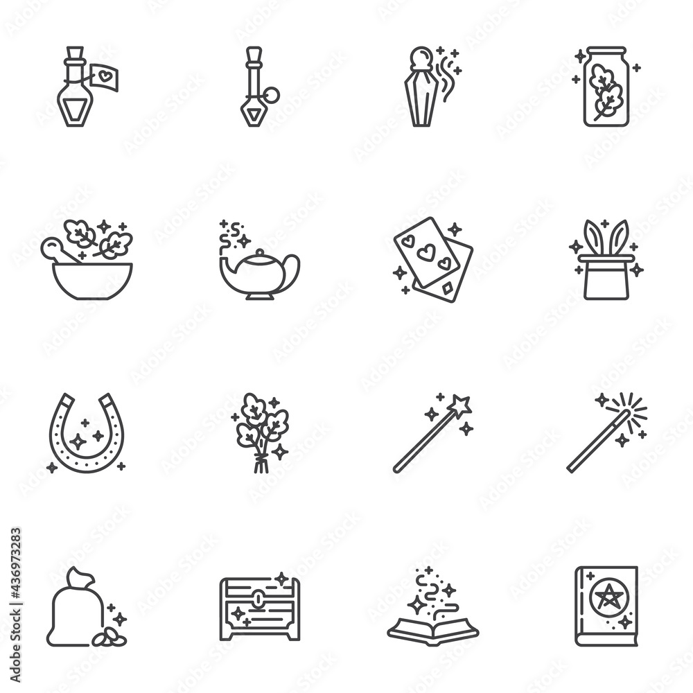 Magic and witchcraft line icons set