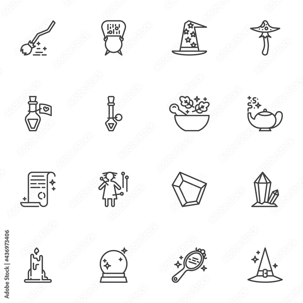 Witchcraft magic line icons set Witchcraft magic line icons set