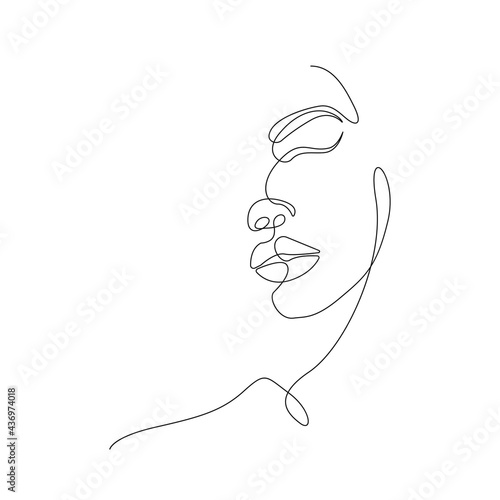Female Face Line Art Drawing. Woman Face Minimalist Illustration. Woman Minimal Sketch Drawing. Abstract Single Line, Home Decor, Wall Art. Vector EPS 10
