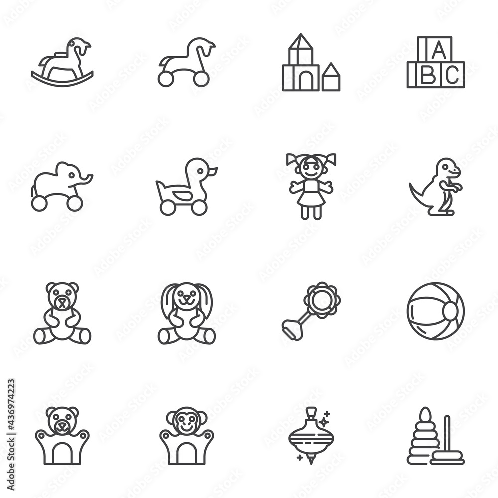 Baby toys line icons set Baby toys line icons set