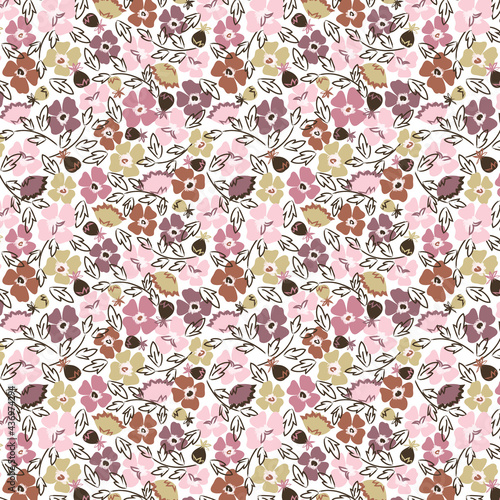 Autumn mix floral ditsy seamless pattern. Repeating pattern for apparel, gift wrap, backgrounds, borders, stationery, scrapbook paper, crafting and more.