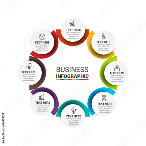 Infographic template design with icons and circles. Abstract elements of graph, diagram with steps, number options, parts or processes.