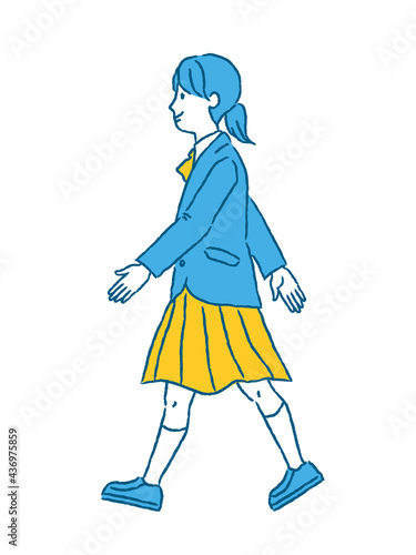 前を向いて歩く女子学生のイラスト