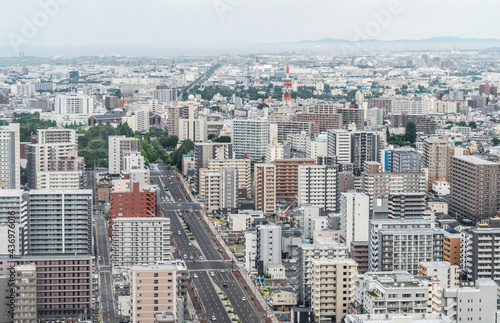 city skyline aerial view of Sendai in Japan