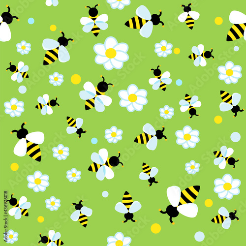 Funny yellow bee. Children repeating pattern with cute bee in meadow.