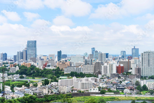 city skyline aerial view of Sendai in Japan photo