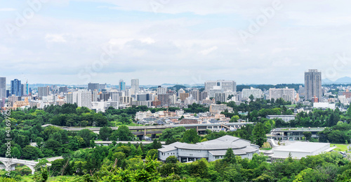 city skyline aerial view of Sendai in Japan