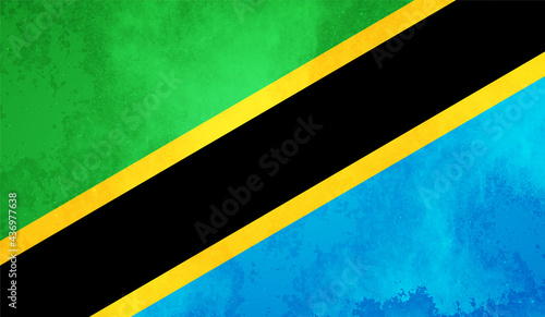 Watercolor texture flag of Tanzania. Creative grunge flag of Tanzania country with shining background