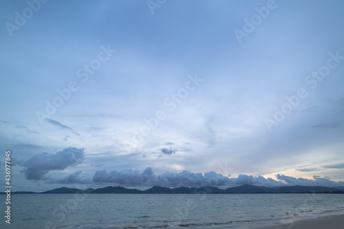 Scene of landscape views cloud moving above mountain range in summer day,.nature rain cloud of nature cloudscape sky At Phuket big Buddha on the high mountain, Phuket,Thailand. .