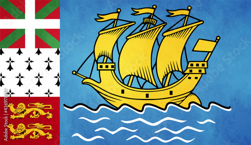 Watercolor texture flag of Saint Pierre and Miquelon. Creative grunge flag with shining background